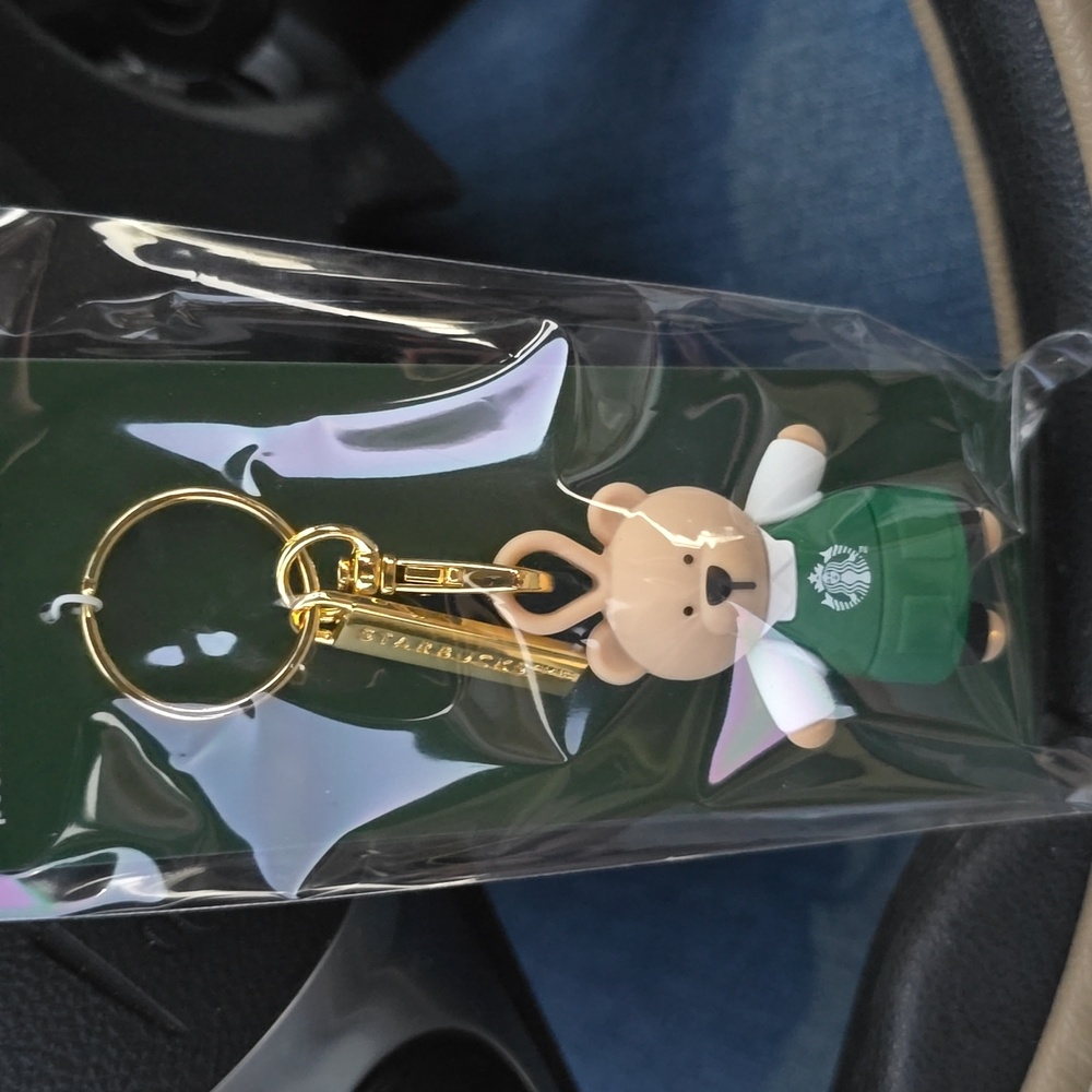 Starbucks Bear Keychain Topper with Green Outfit